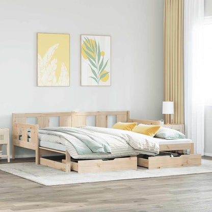 Slaapbank Met Onderschuifbed En Lades Zonder Matras 80 x 200 cm Naturel