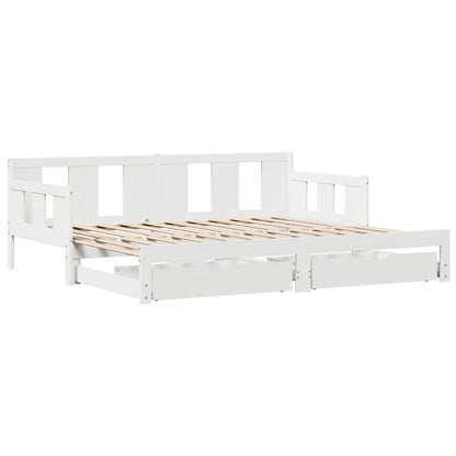 Slaapbank met onderschuifbed en lades 80x200 cm grenenhout wit