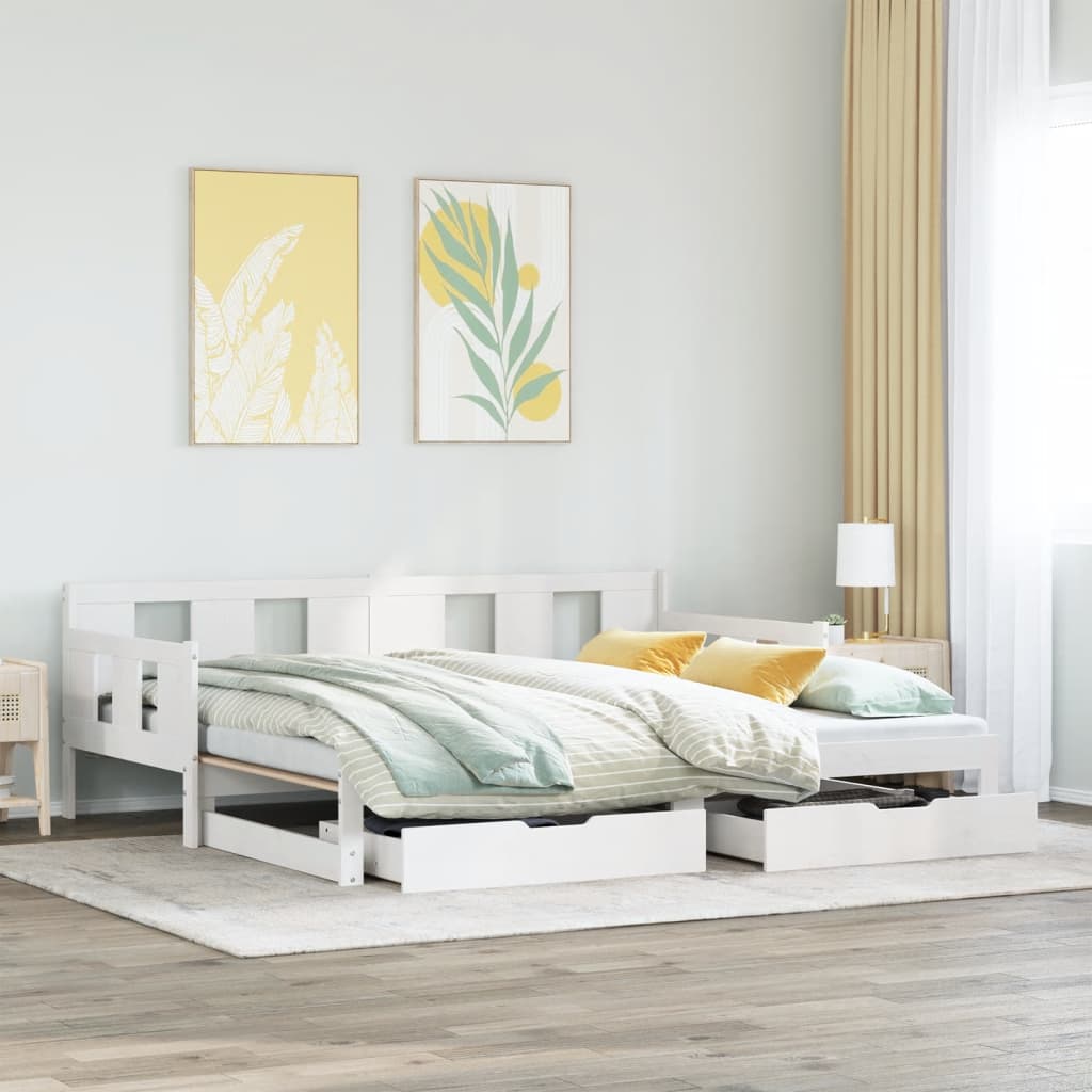 Slaapbank met onderschuifbed en lades 80x200 cm grenenhout wit