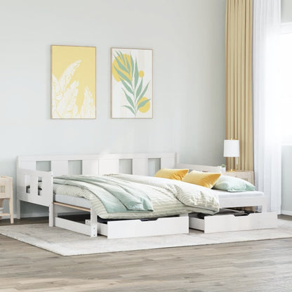 Slaapbank met onderschuifbed en lades 80x200 cm grenenhout wit