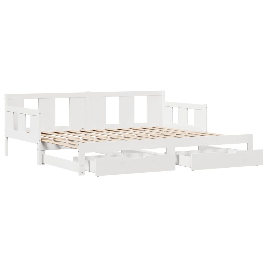 Slaapbank met onderschuifbed en lades 80x200 cm grenenhout wit