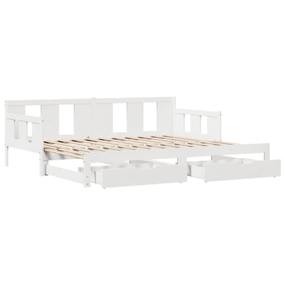 Slaapbank met onderschuifbed en lades 80x200 cm grenenhout wit