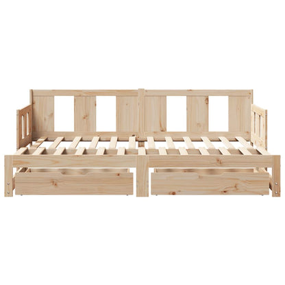 Slaapbank Met Onderschuifbed En Lades Zonder Matras 90 x 190 cm Naturel