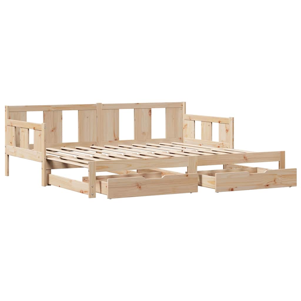 Slaapbank Met Onderschuifbed En Lades Zonder Matras 90 x 190 cm Naturel