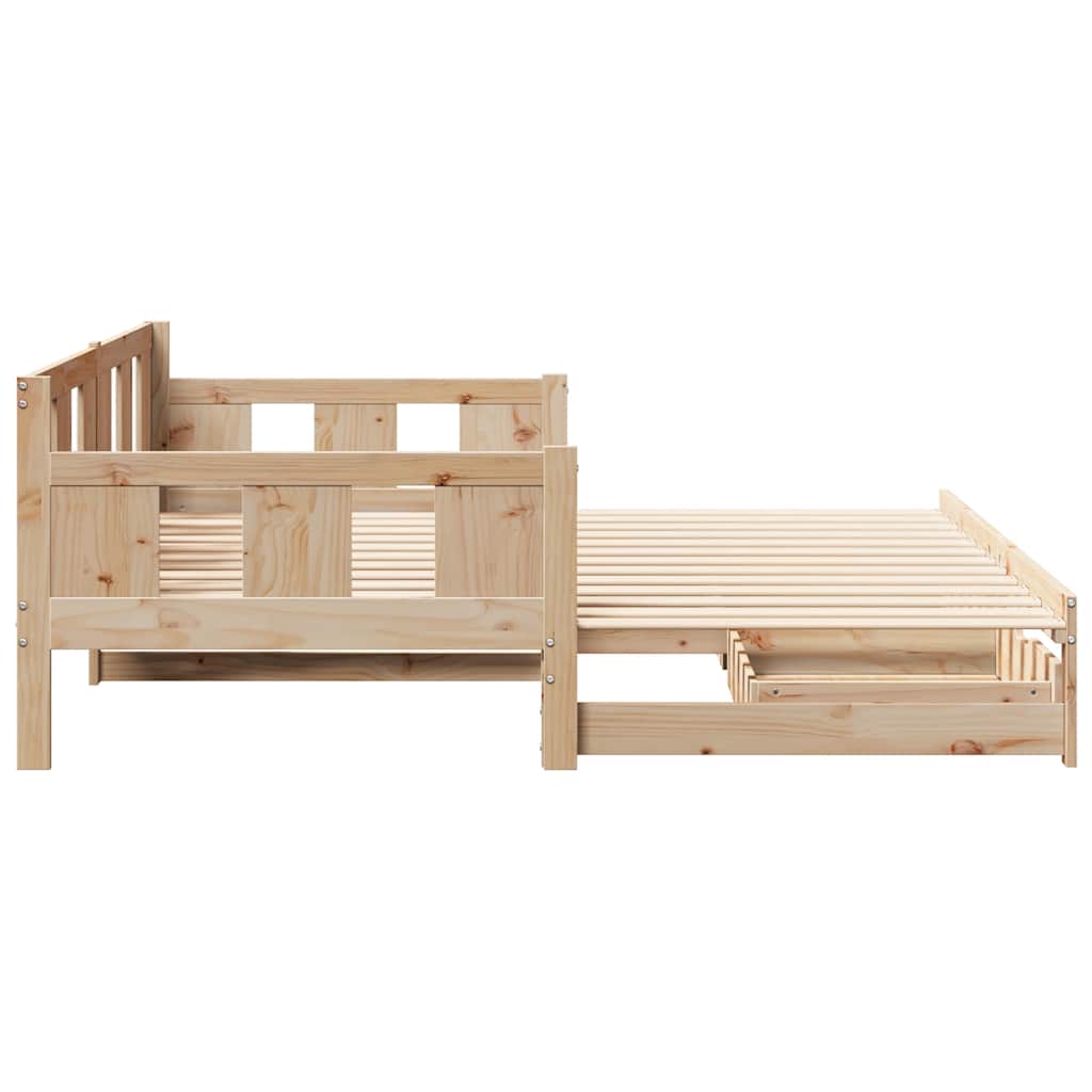 Slaapbank Met Onderschuifbed En Lades Zonder Matras 90 x 190 cm Naturel