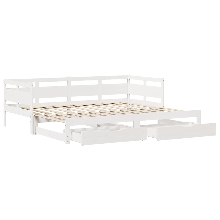 Slaapbank met onderschuifbed en lades 90x200 cm grenenhout wit