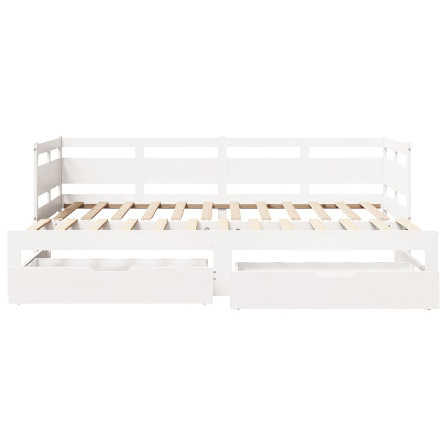 Slaapbank met onderschuifbed en lades 90x200 cm grenenhout wit