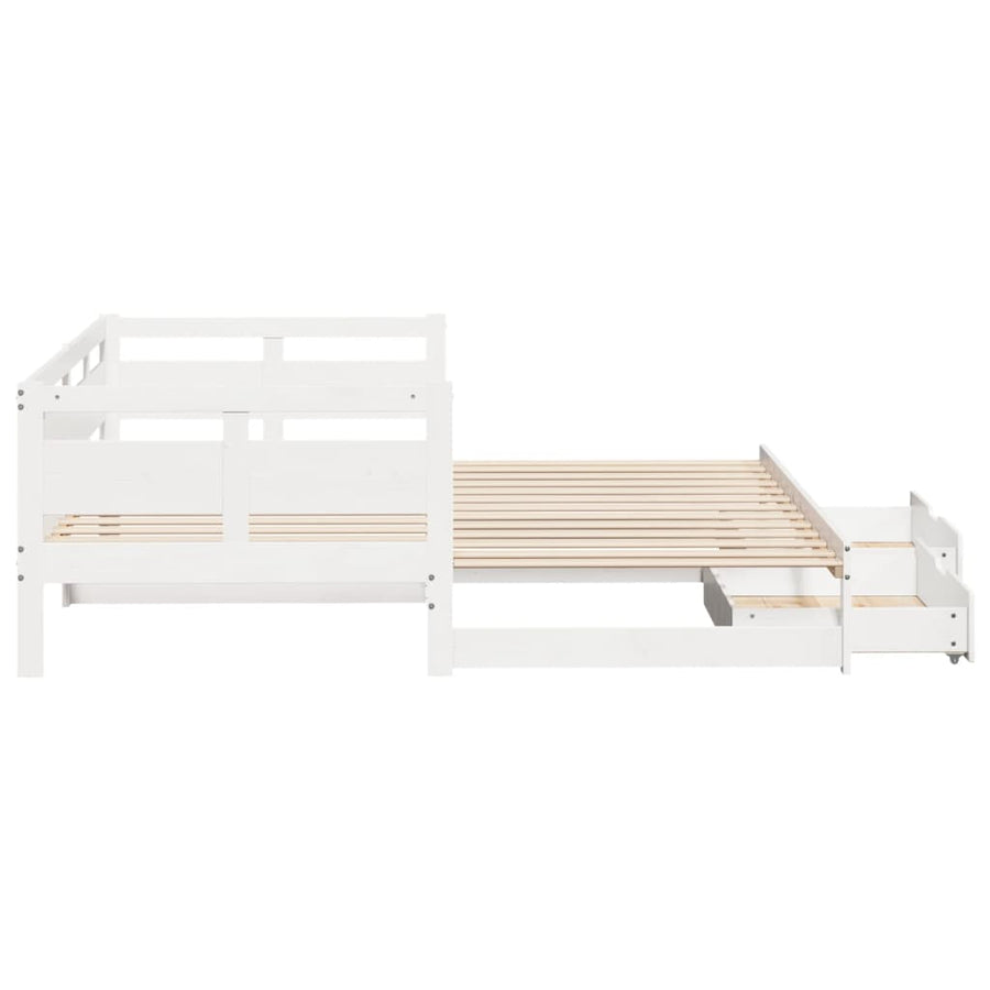 Slaapbank met onderschuifbed en lades 90x200 cm grenenhout wit
