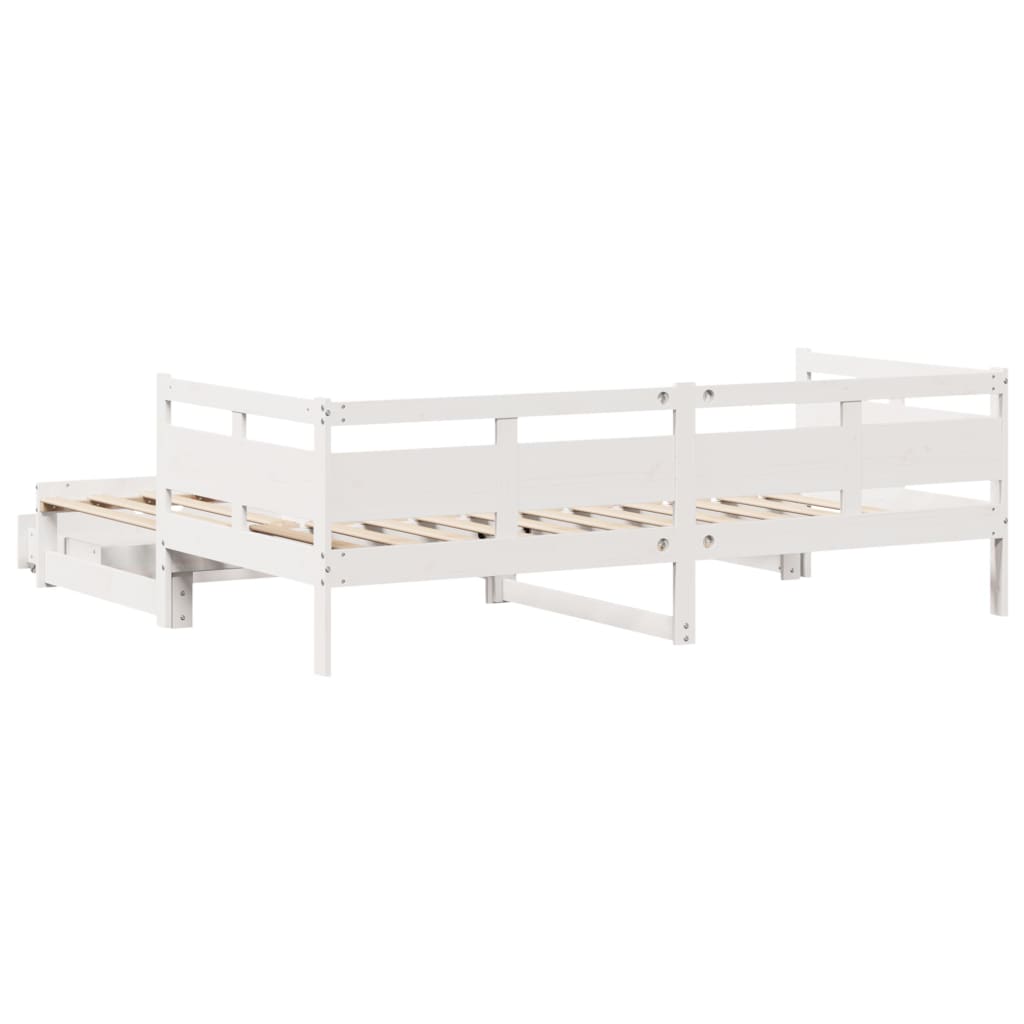 Slaapbank met onderschuifbed en lades 90x200 cm grenenhout wit
