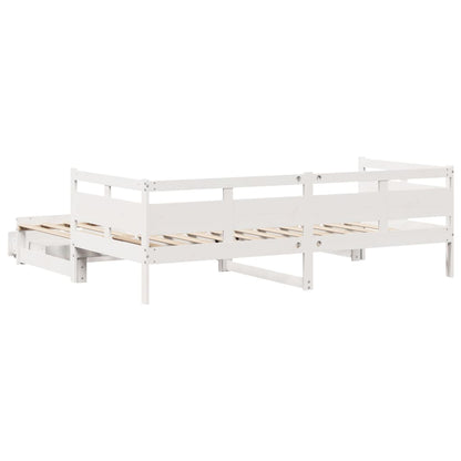 Slaapbank met onderschuifbed en lades 90x200 cm grenenhout wit