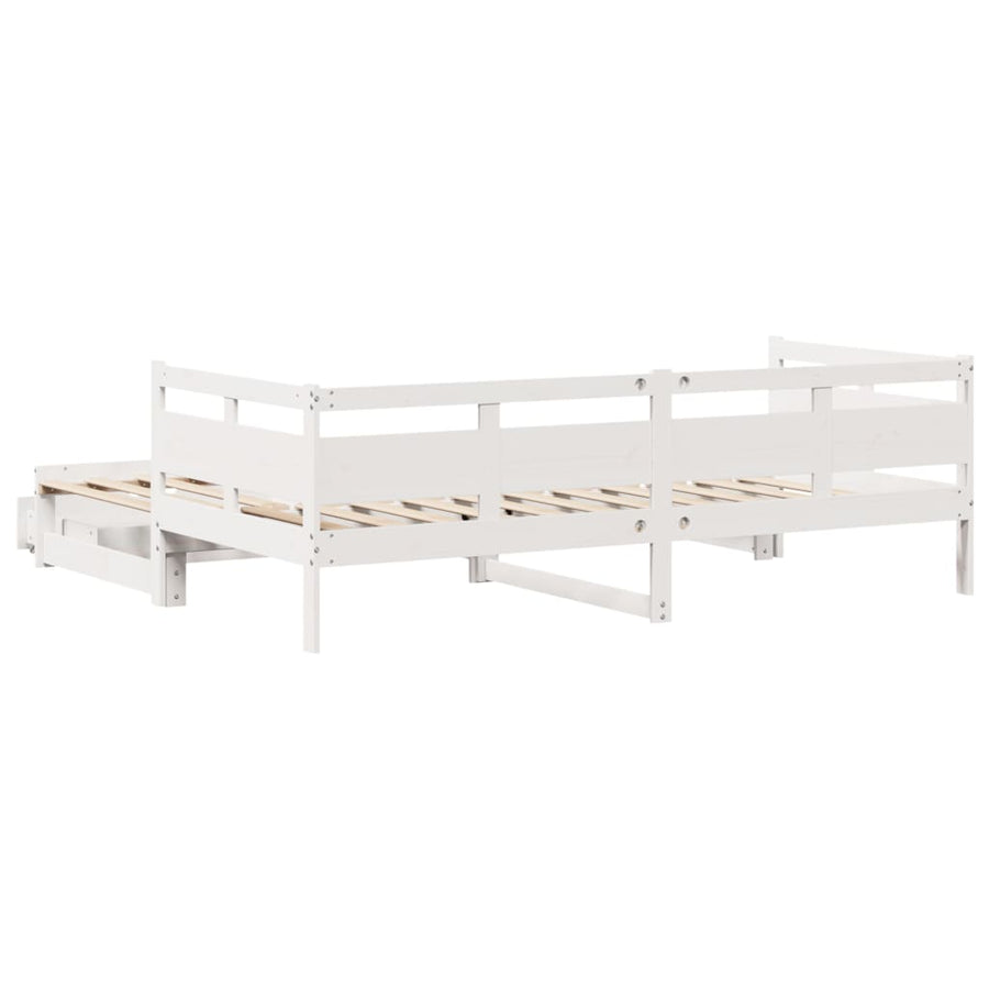 Slaapbank met onderschuifbed en lades 90x200 cm grenenhout wit