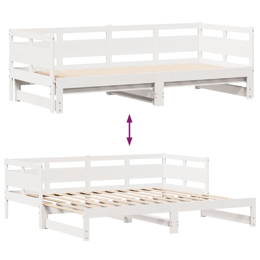 Slaapbank met onderschuifbed en lades 90x200 cm grenenhout wit