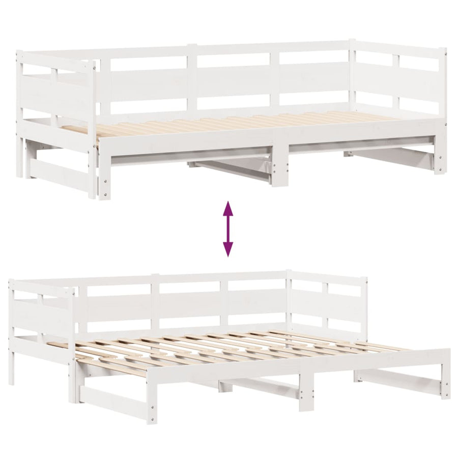 Slaapbank met onderschuifbed en lades 90x200 cm grenenhout wit