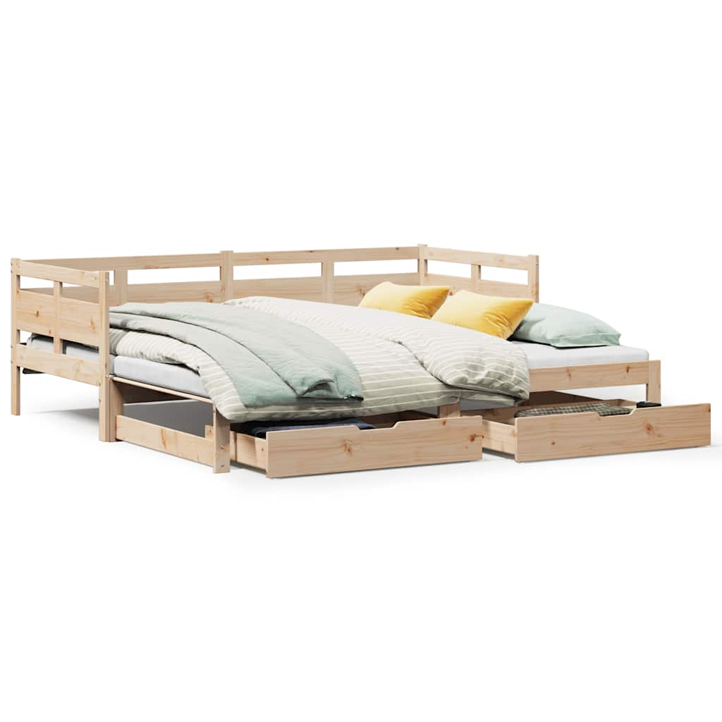 Slaapbank Met Onderschuifbed En Lades Zonder Matras 80 x 200 cm Naturel