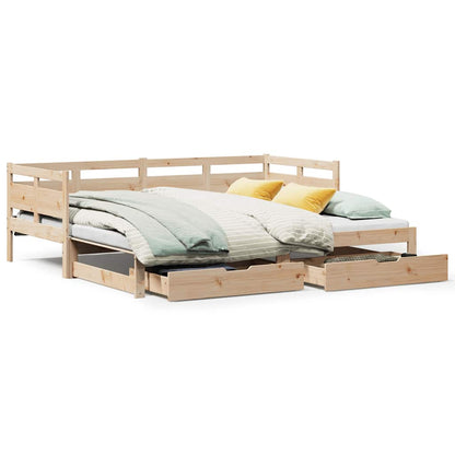 Slaapbank Met Onderschuifbed En Lades Zonder Matras 80 x 200 cm Naturel