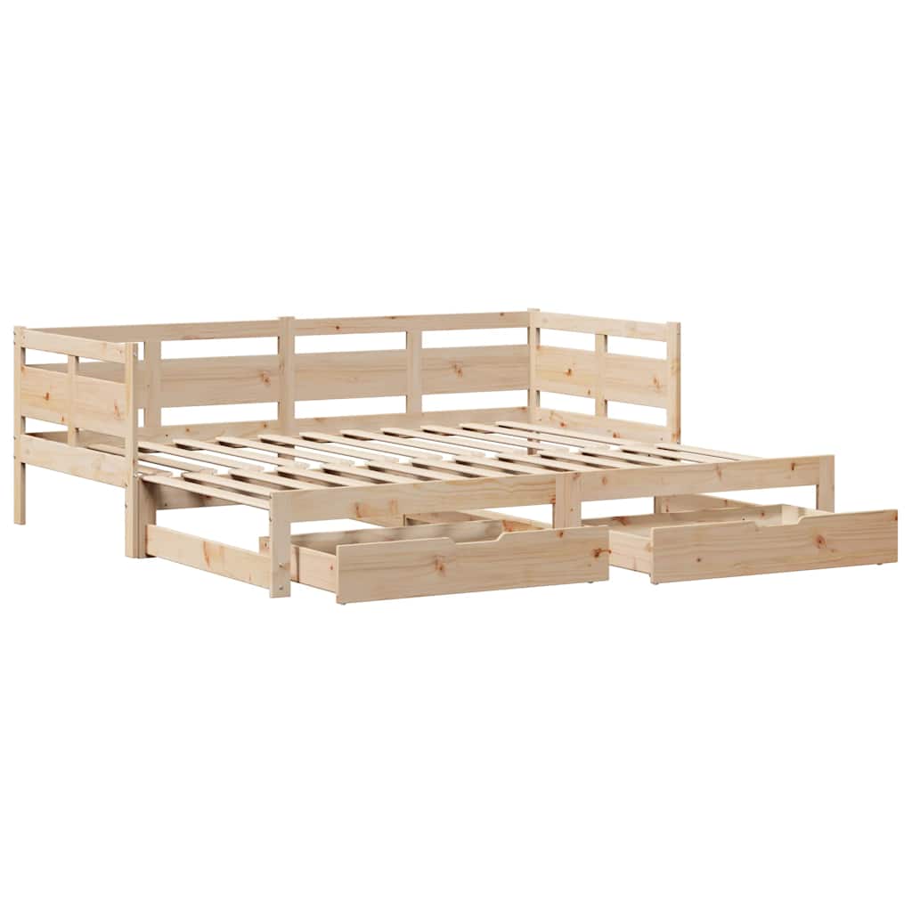 Slaapbank Met Onderschuifbed En Lades Zonder Matras 80 x 200 cm Naturel
