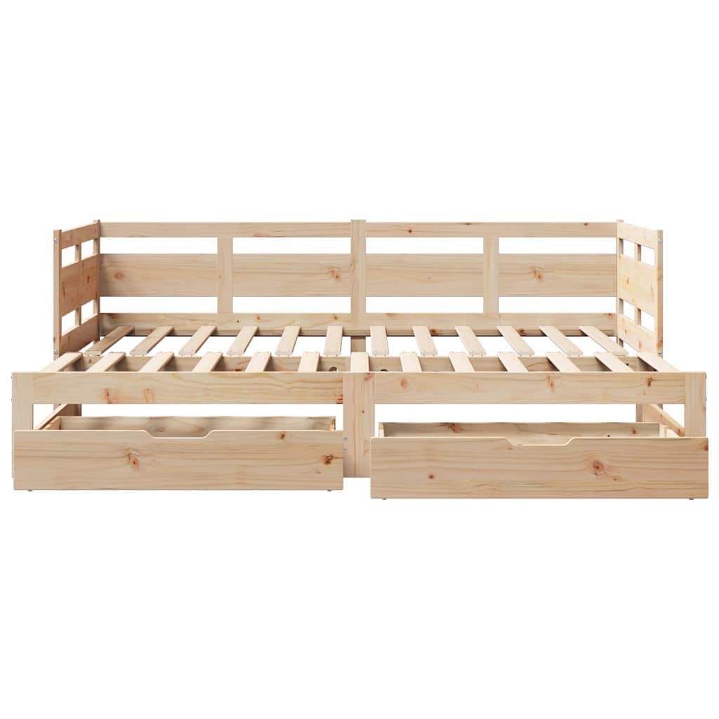 Slaapbank Met Onderschuifbed En Lades Zonder Matras 80 x 200 cm Naturel