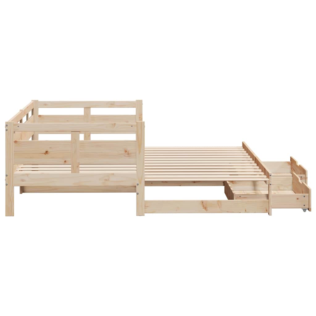 Slaapbank Met Onderschuifbed En Lades Zonder Matras 80 x 200 cm Naturel