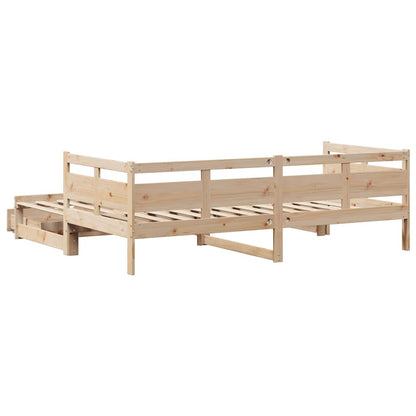 Slaapbank Met Onderschuifbed En Lades Zonder Matras 80 x 200 cm Naturel