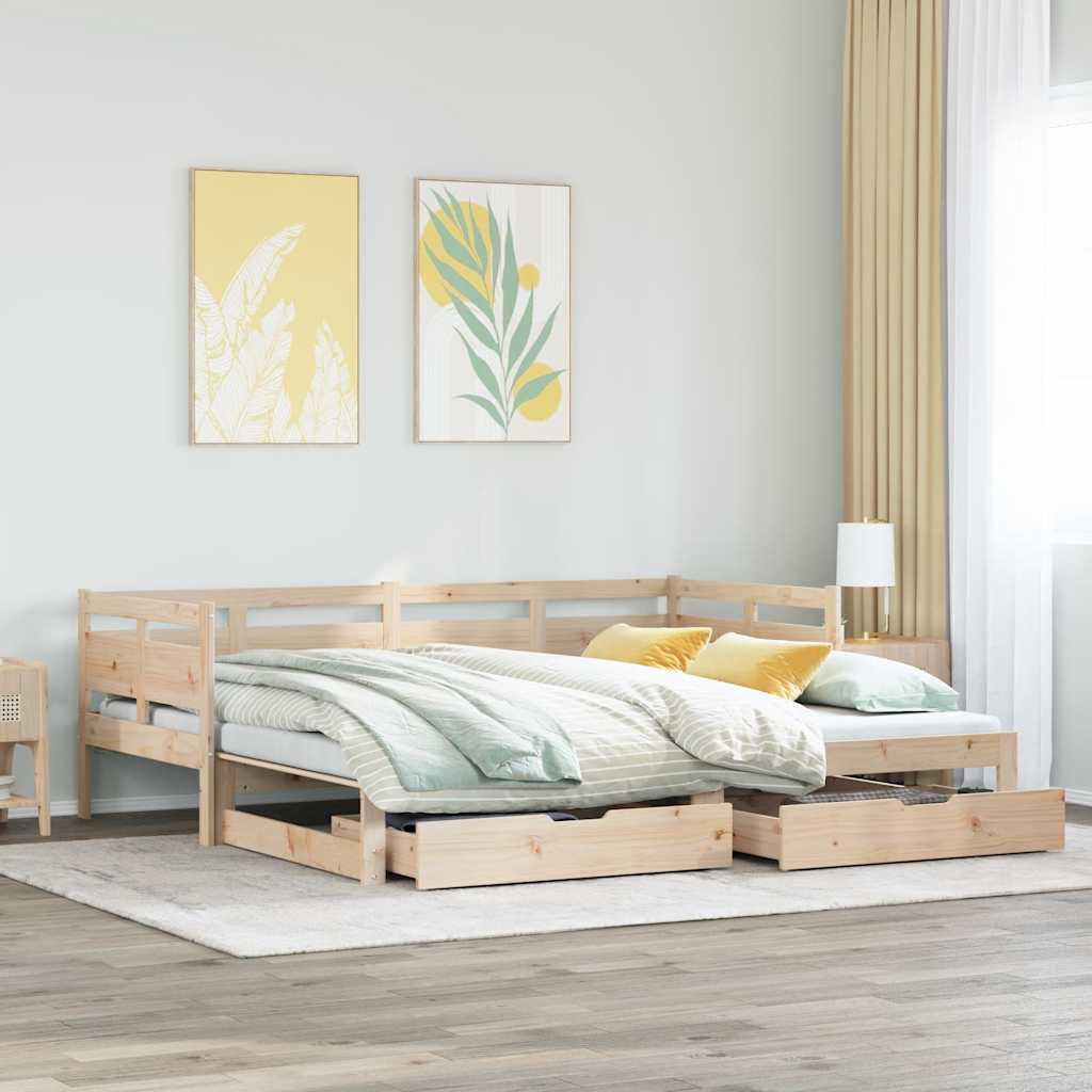 Slaapbank Met Onderschuifbed En Lades Zonder Matras 80 x 200 cm Naturel