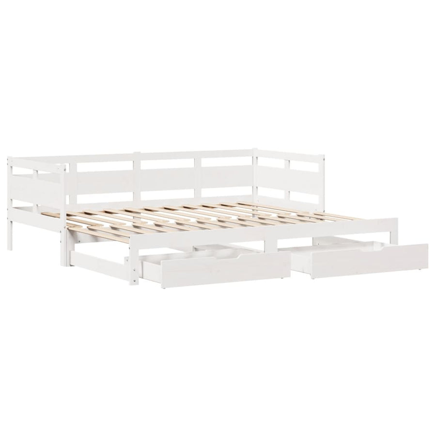 Slaapbank met onderschuifbed en lades 80x200 cm grenenhout wit
