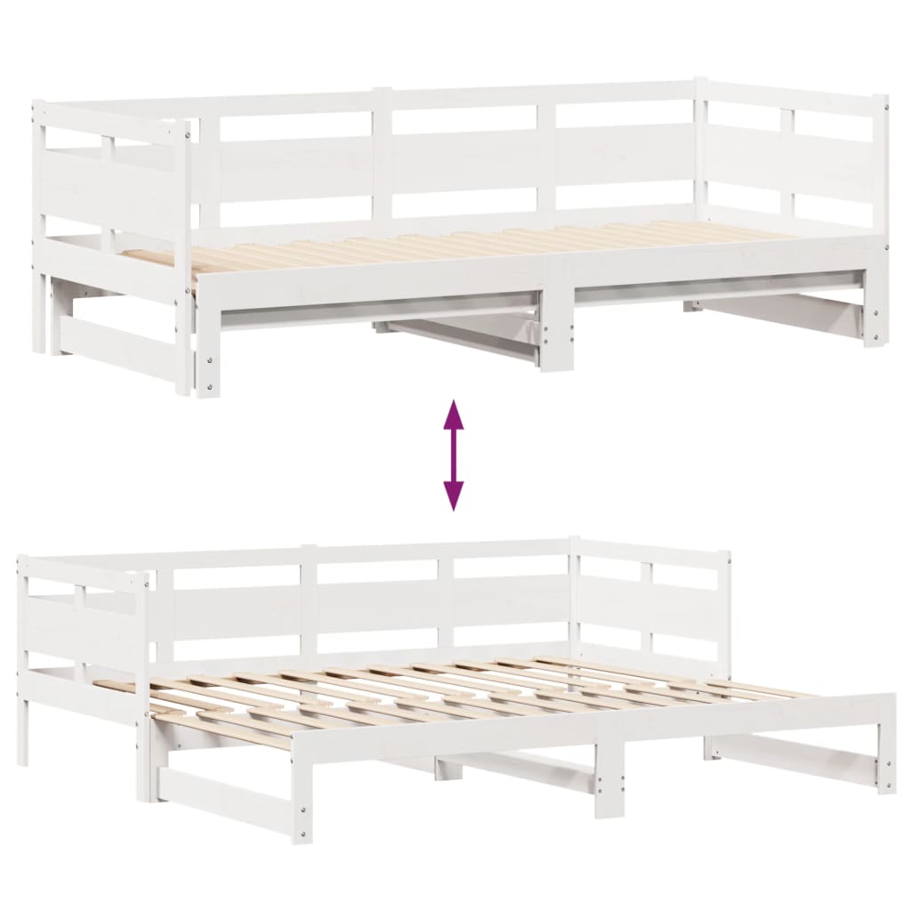 Slaapbank met onderschuifbed en lades 80x200 cm grenenhout wit