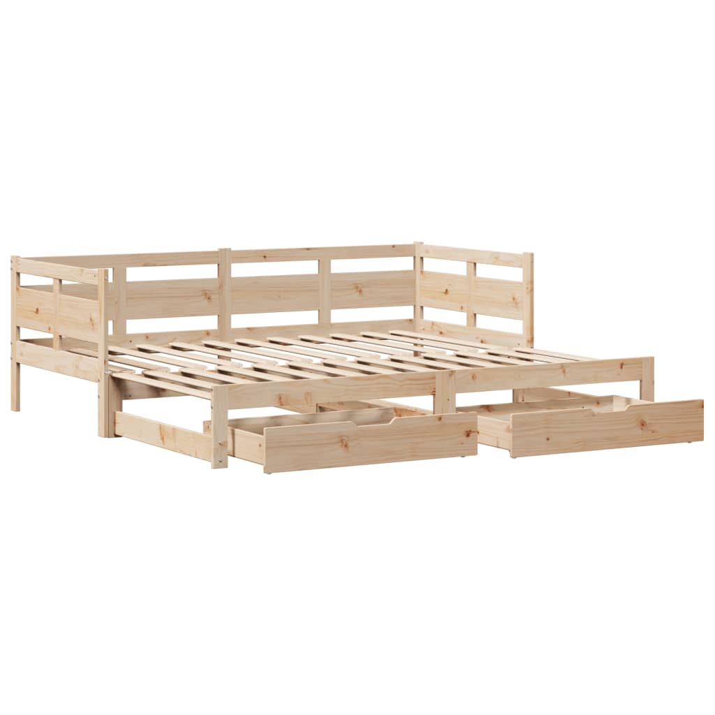 Slaapbank met onderschuifbed en lades 90x190 cm grenenhout