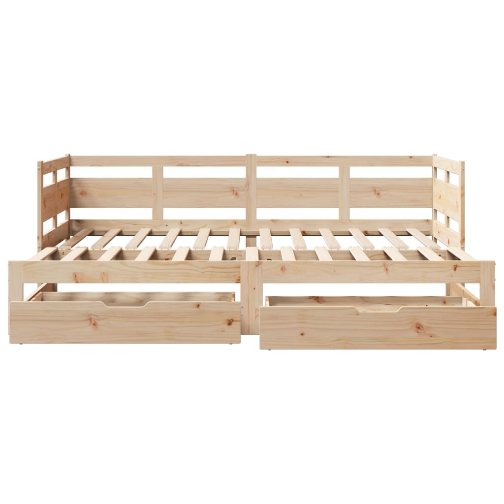 Slaapbank met onderschuifbed en lades 90x190 cm grenenhout