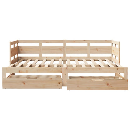 Slaapbank met onderschuifbed en lades 90x190 cm grenenhout