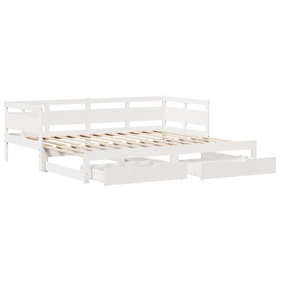 Slaapbank met onderschuifbed en lades 90x190 cm grenenhout wit
