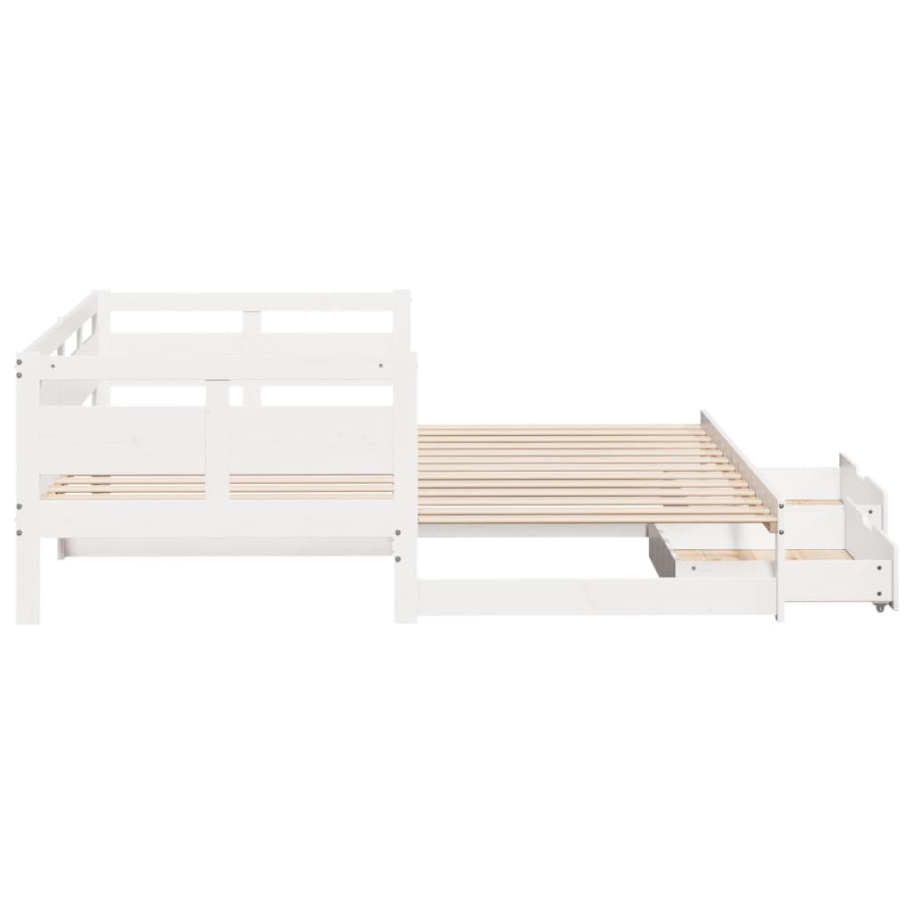 Slaapbank met onderschuifbed en lades 90x190 cm grenenhout wit
