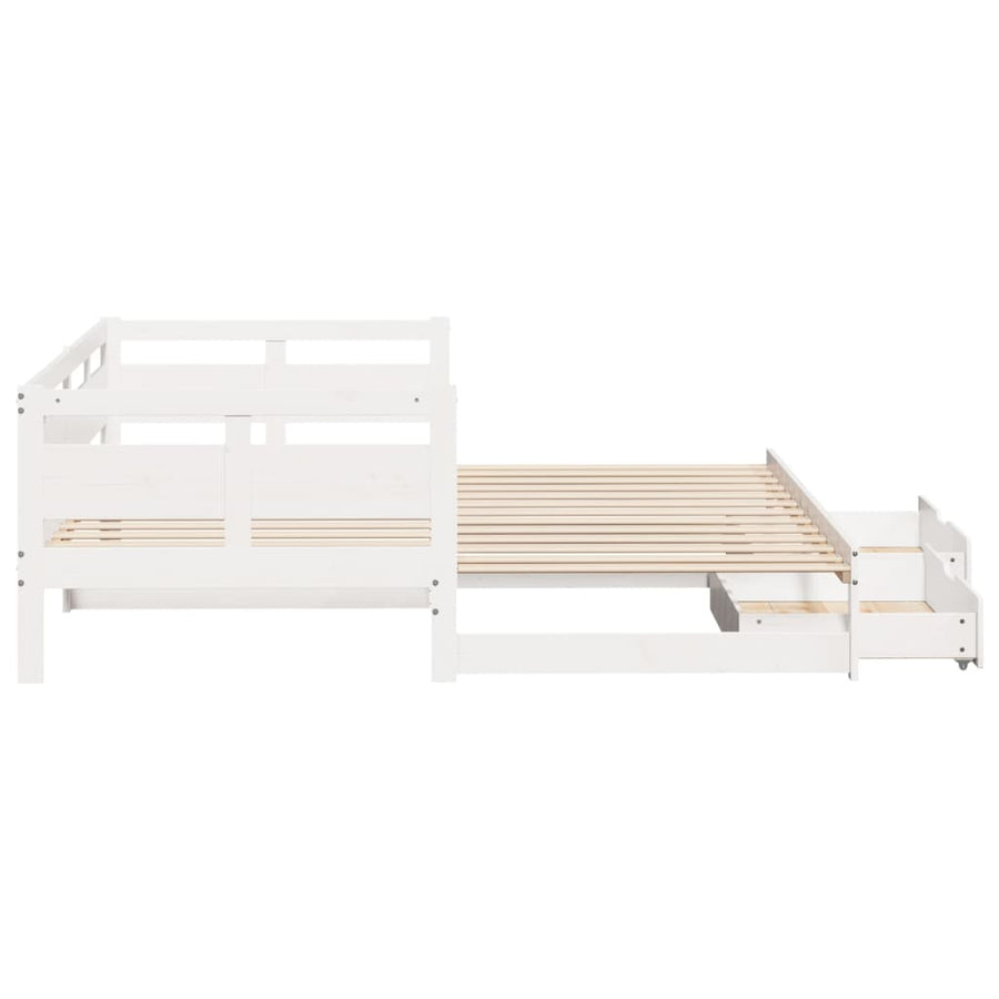 Slaapbank met onderschuifbed en lades 90x190 cm grenenhout wit