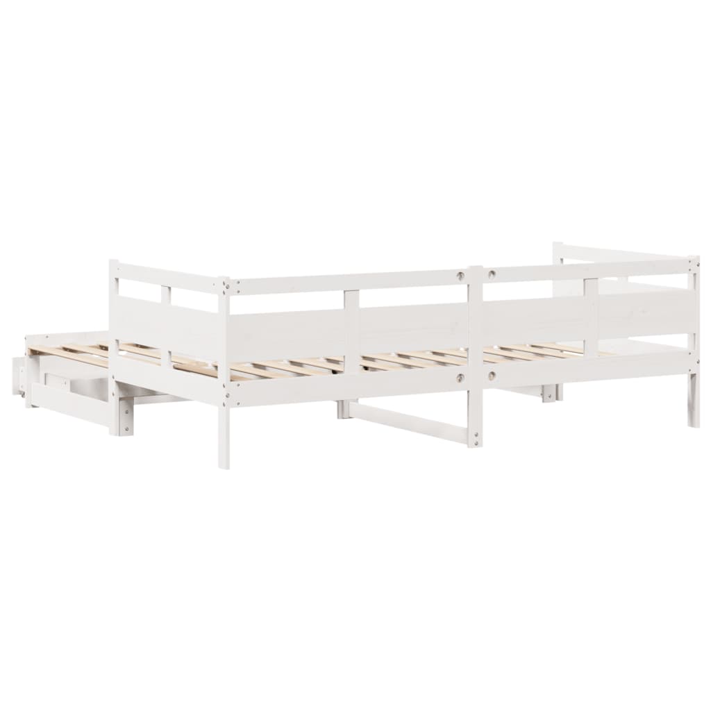 Slaapbank met onderschuifbed en lades 90x190 cm grenenhout wit
