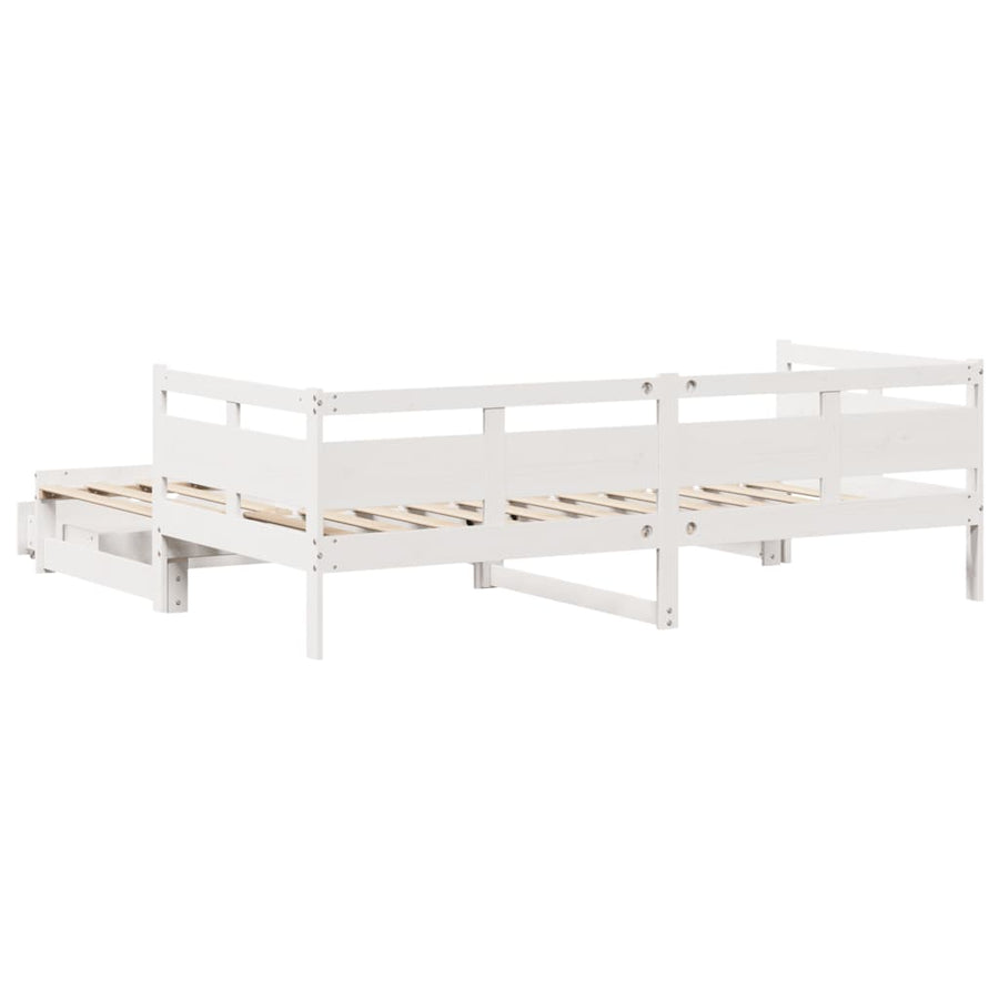 Slaapbank met onderschuifbed en lades 90x190 cm grenenhout wit