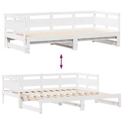 Slaapbank met onderschuifbed en lades 90x190 cm grenenhout wit