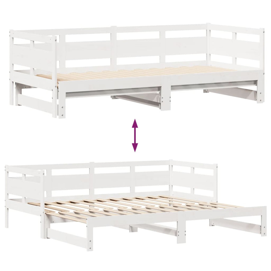 Slaapbank met onderschuifbed en lades 90x190 cm grenenhout wit