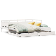 Slaapbank 90x190 cm wit grenenhout met onderschuifbed