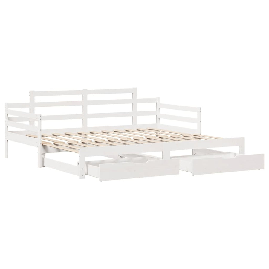 Slaapbank met onderschuifbed en lades 90x200 cm grenenhout wit