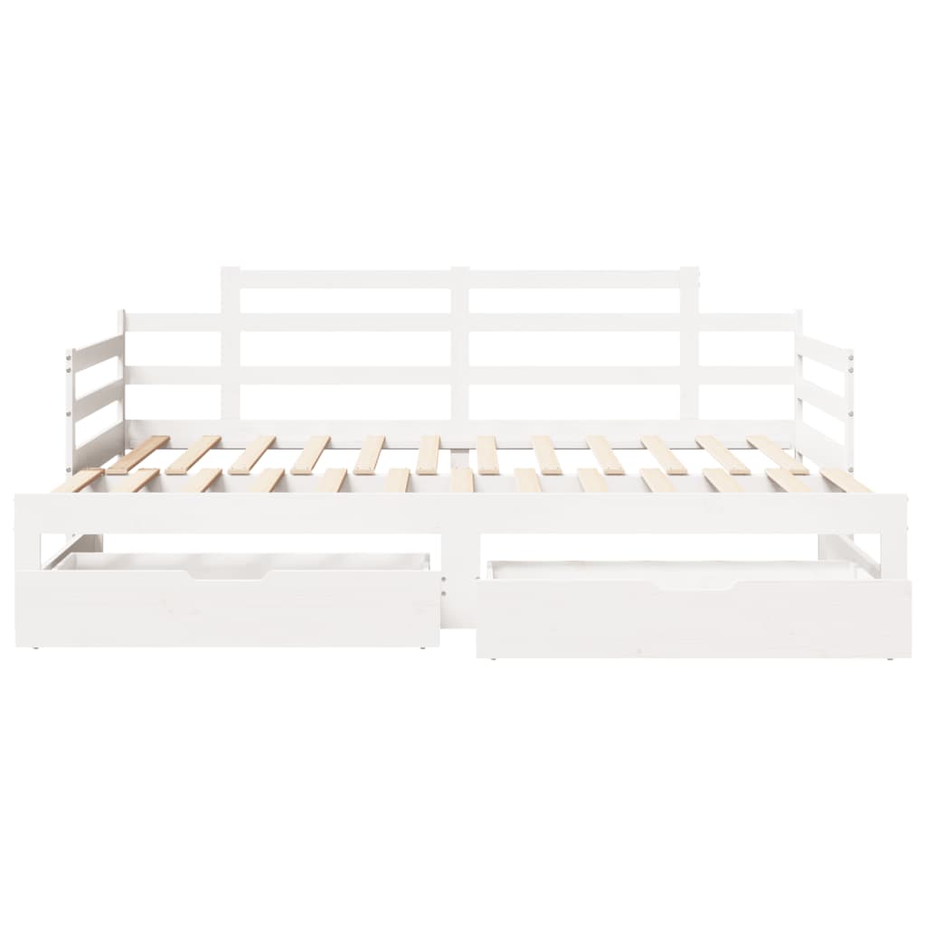 Slaapbank met onderschuifbed en lades 90x200 cm grenenhout wit