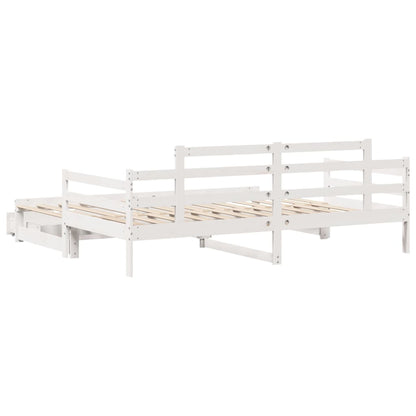 Slaapbank met onderschuifbed en lades 90x200 cm grenenhout wit