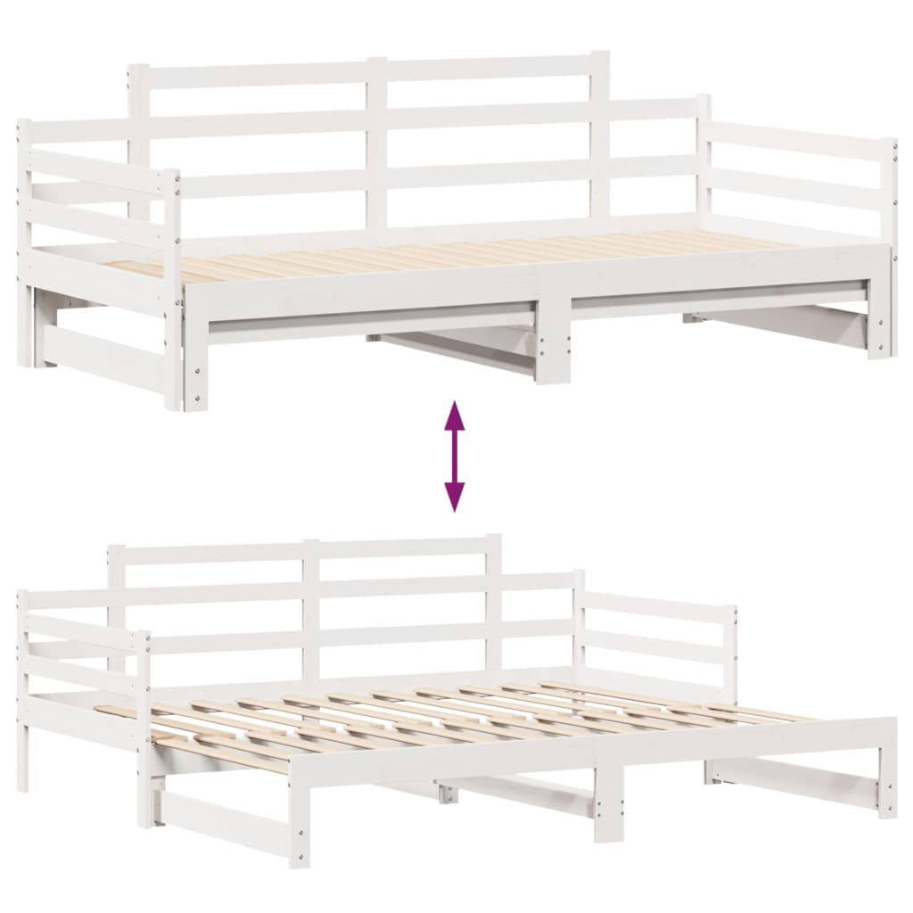 Slaapbank met onderschuifbed en lades 90x200 cm grenenhout wit