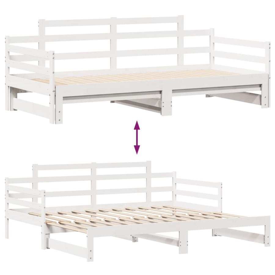 Slaapbank met onderschuifbed en lades 90x200 cm grenenhout wit