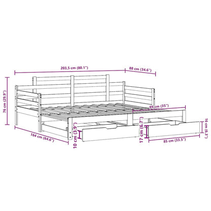 Slaapbank Met Onderschuifbed En Lades Zonder Matras 80 x 200 cm