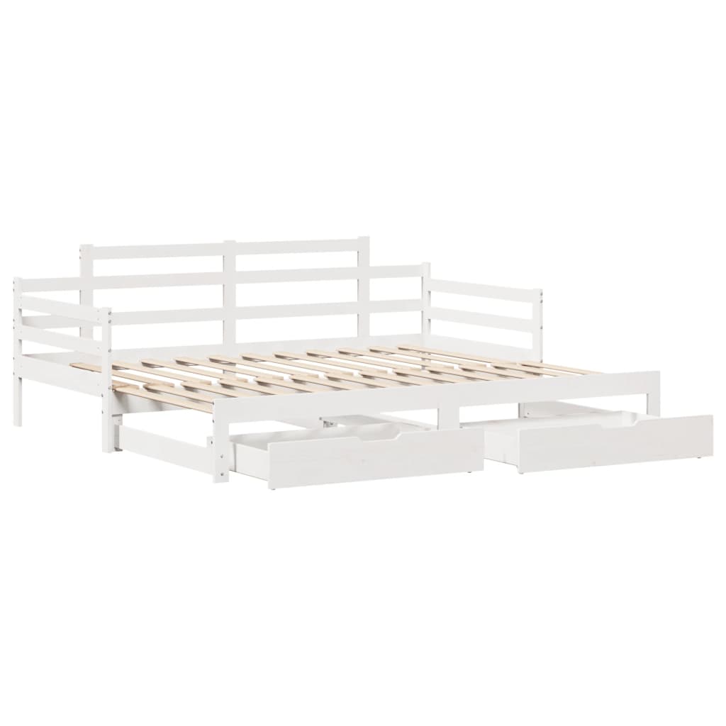 Slaapbank met onderschuifbed en lades 80x200 cm grenenhout wit