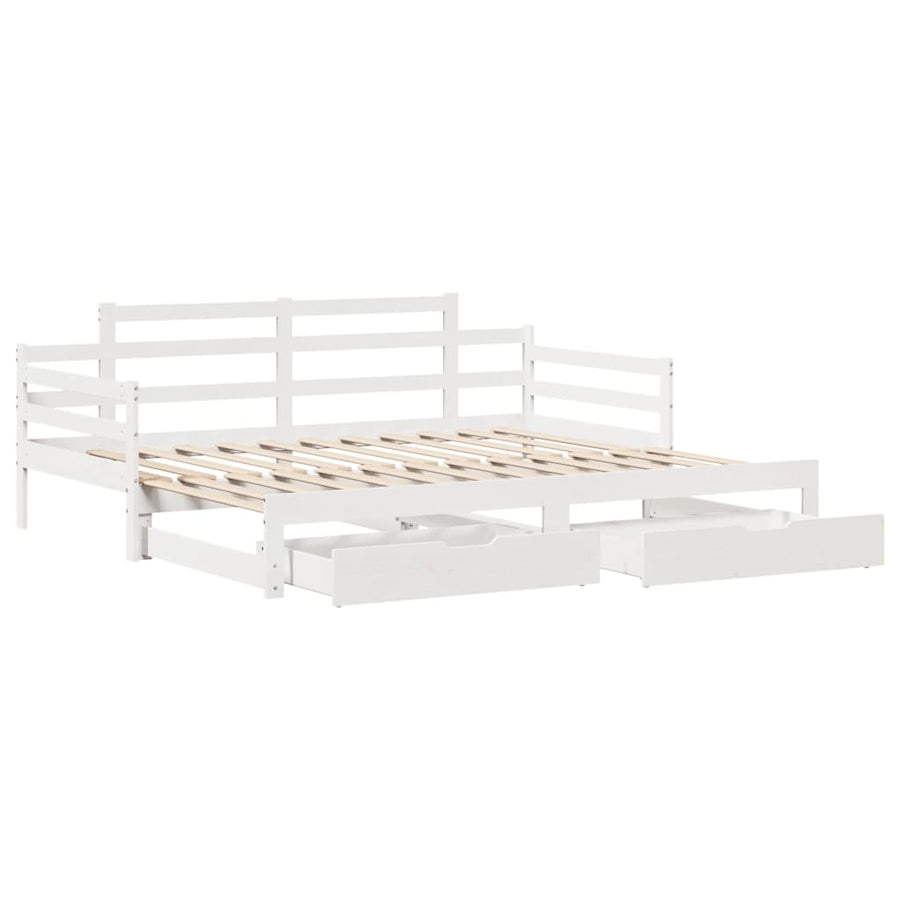 Slaapbank met onderschuifbed en lades 80x200 cm grenenhout wit