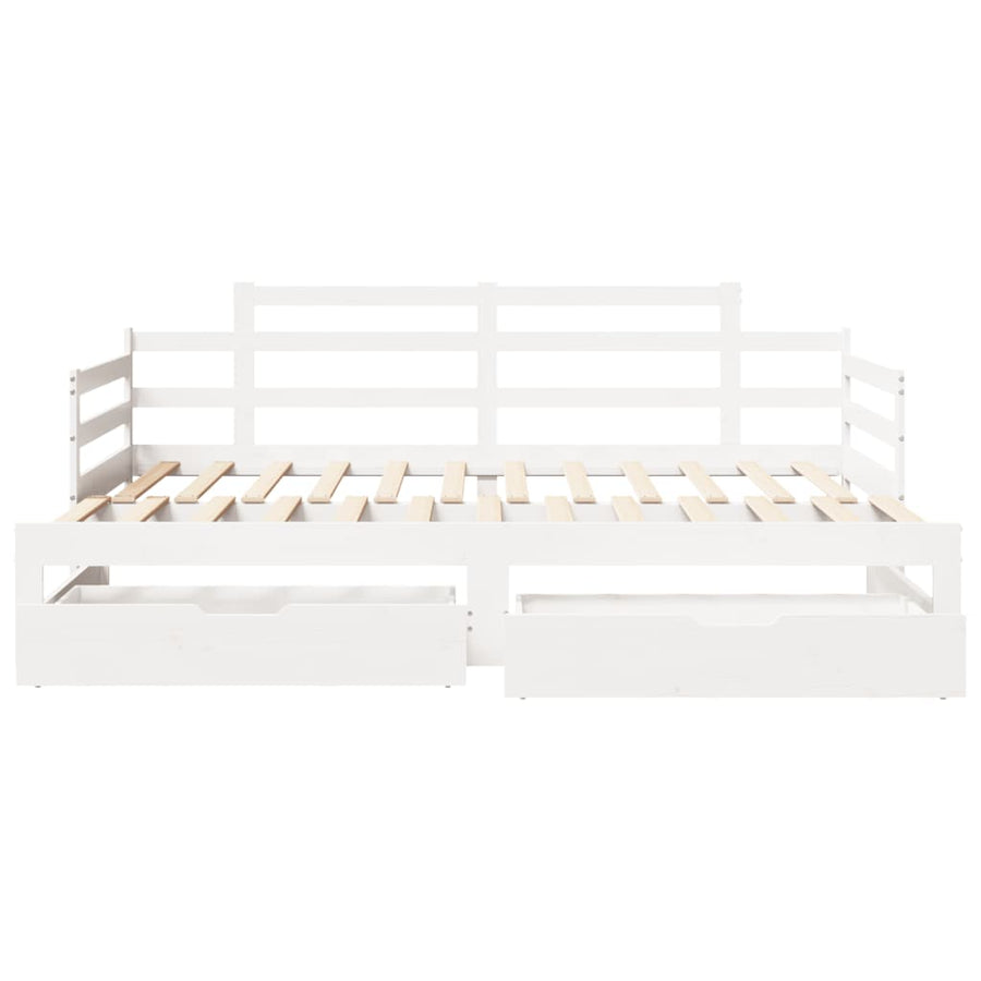 Slaapbank met onderschuifbed en lades 80x200 cm grenenhout wit