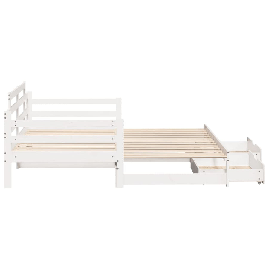 Slaapbank met onderschuifbed en lades 80x200 cm grenenhout wit