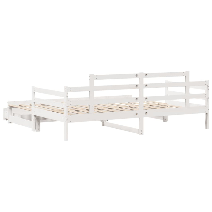 Slaapbank met onderschuifbed en lades 80x200 cm grenenhout wit