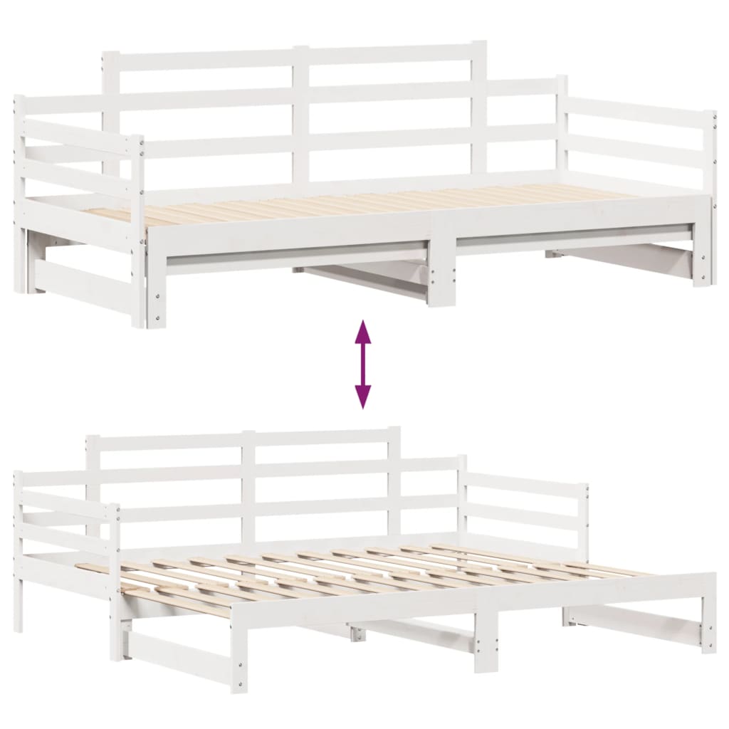 Slaapbank met onderschuifbed en lades 80x200 cm grenenhout wit