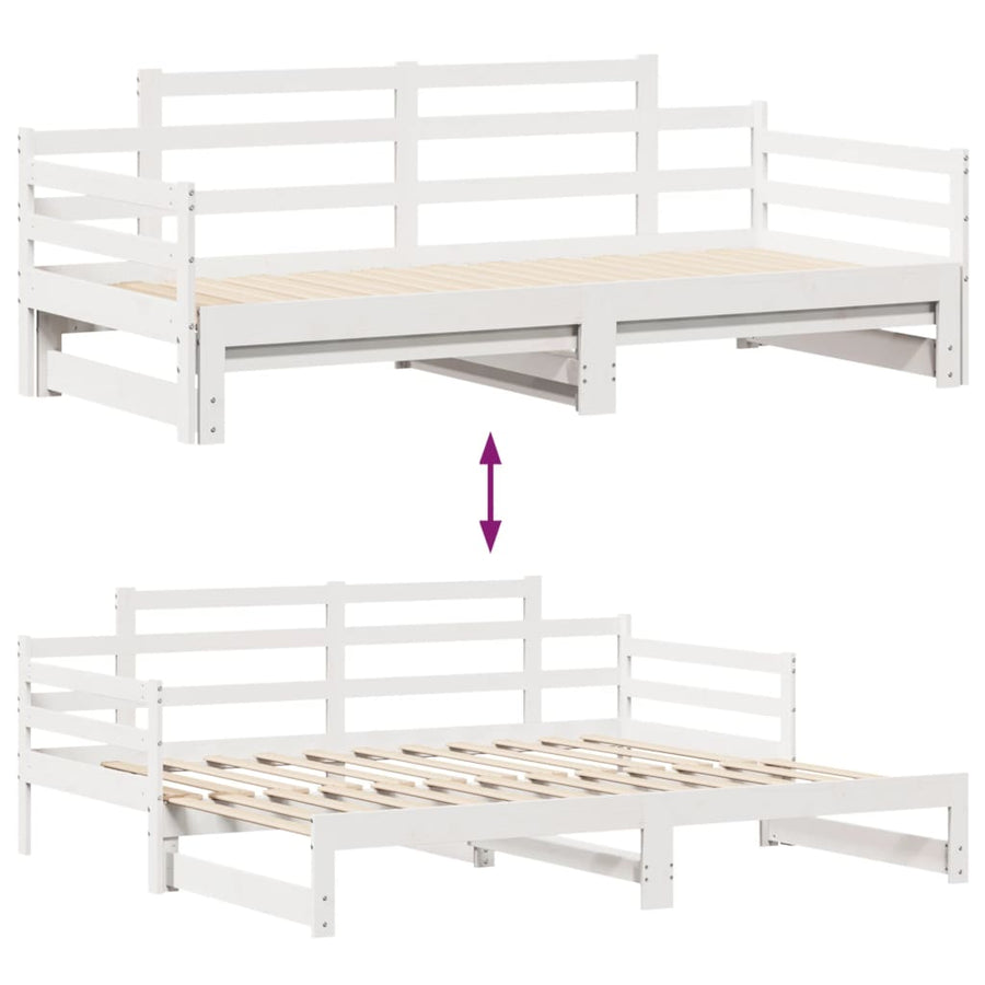 Slaapbank met onderschuifbed en lades 80x200 cm grenenhout wit